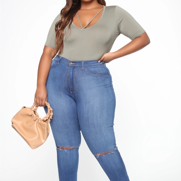 Drop the Basic Olive Green Bodysuit Size 1X Fashion Nova - Picture 4 of 6